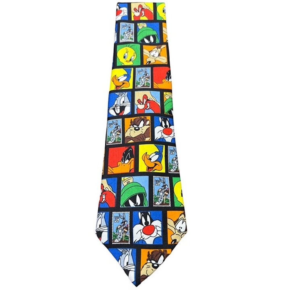 Vintage Looney Tunes Stamp Collection Character's Collector's Men's Tie 1997